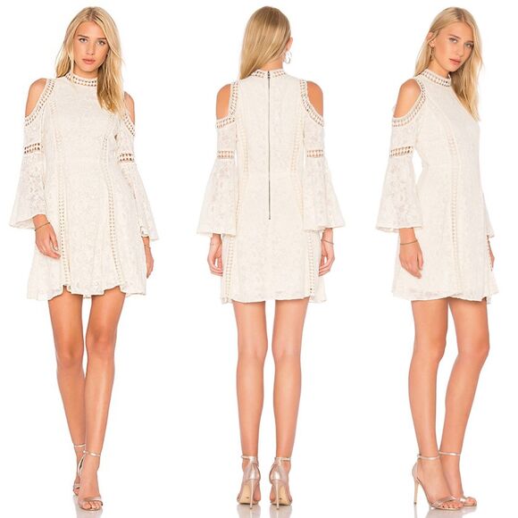 alice + olivia Dress Cream Enya Embroidered Lace Mini Cold Shoulder - Picture 1 of 12
